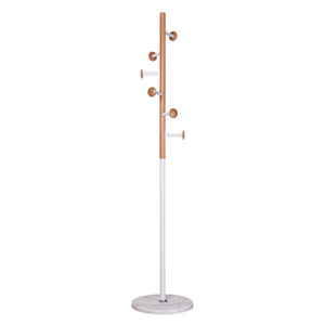 Fashion multifunctional bedroom 6hooks wood free standing hat hanger coat rack stand hallstand for mobile