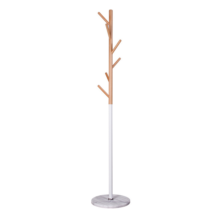 Simple single pole solid wooden home usage bag scarf hanger coat rack stand with mirror WJD-8403