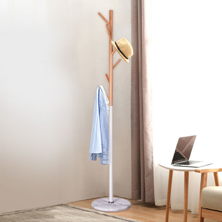 Simple single pole solid wooden home usage bag scarf hanger coat rack stand with mirror WJD-8403