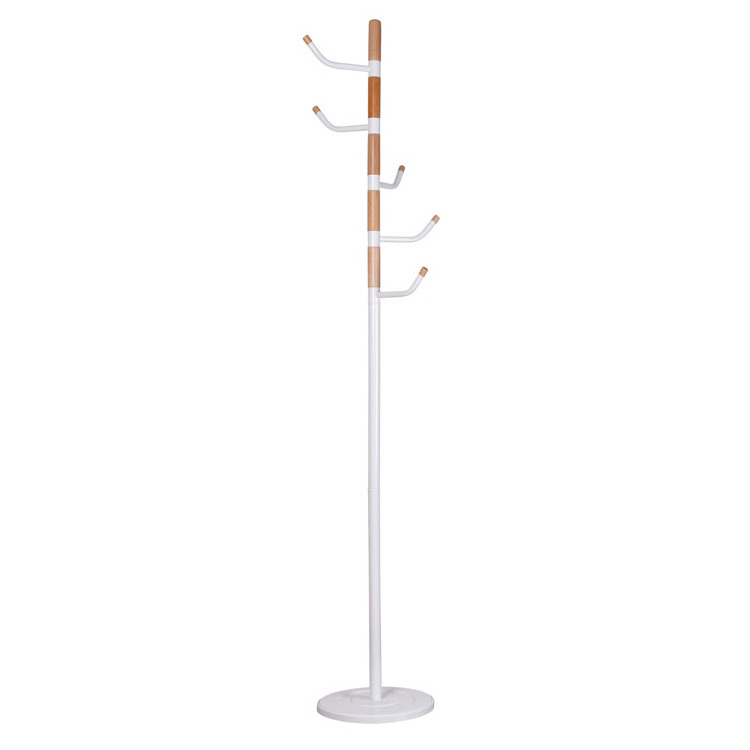 Simple single pole solid wooden home usage bag scarf hanger coat rack stand with mirror WJD-8403