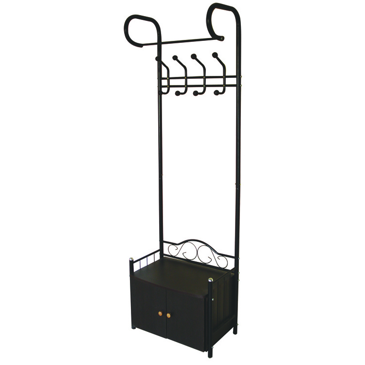 Heavy Duty 18 Hooks Coat Rack with 2-Tier Shoe Rack Shelves for Entryway Metal Black Multifunctional Clothes Shoe Rack