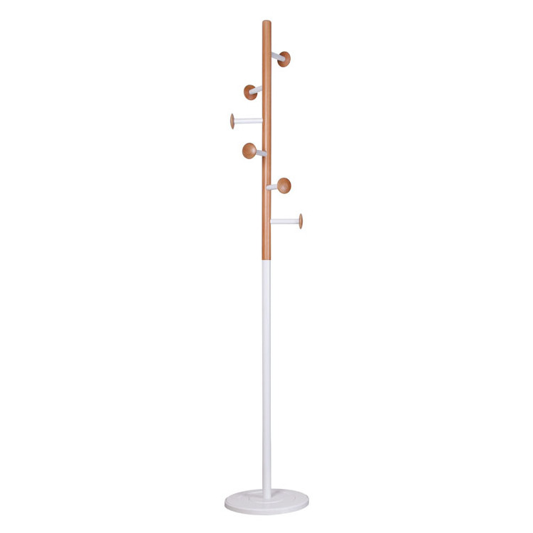 Fashion multifunctional bedroom 6hooks wood free standing hat hanger coat rack stand hallstand for mobile