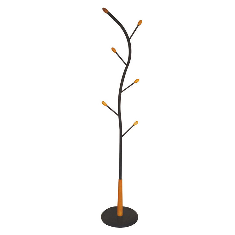 WEIJIEDA Black Metal Walnut Wood Hall Tree Coat Hat Rack Wood Coat Stand