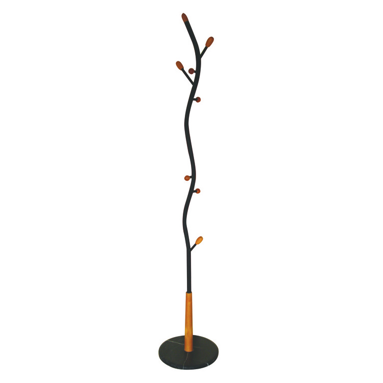 WEIJIEDA Black Metal Walnut Wood Hall Tree Coat Hat Rack Wood Coat Stand