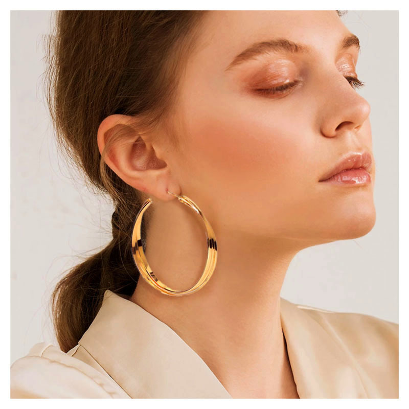 New Fashion Hypoallergenic Stainless Steel C Ring Simple Large Hoop Exaggerated 18k Gold Plated Large Hoop Earrings