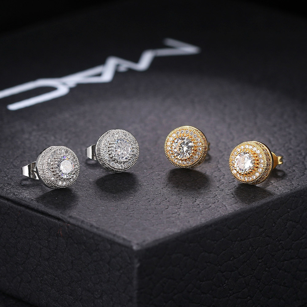 2022 New Fashion Jewelry Hip Hop Zircon Stud Earrings for Men Vacuum Gold Plated Stainless Steel Earrings for Women