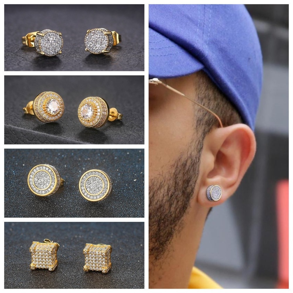 2022 New Fashion Jewelry Hip Hop Zircon Stud Earrings for Men Vacuum Gold Plated Stainless Steel Earrings for Women