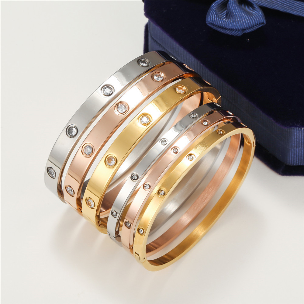 2023 Fashion stainless steel Valentine's Day gift couple bracelet 18K gold-plated cubic zirconia gold bracelet for women