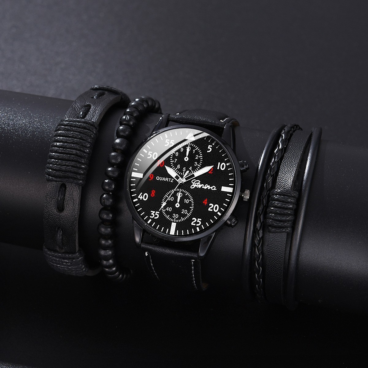 Wholesale Fashion men's bracelet watch set casual leather quartz watch men's sports bracelet jewelry