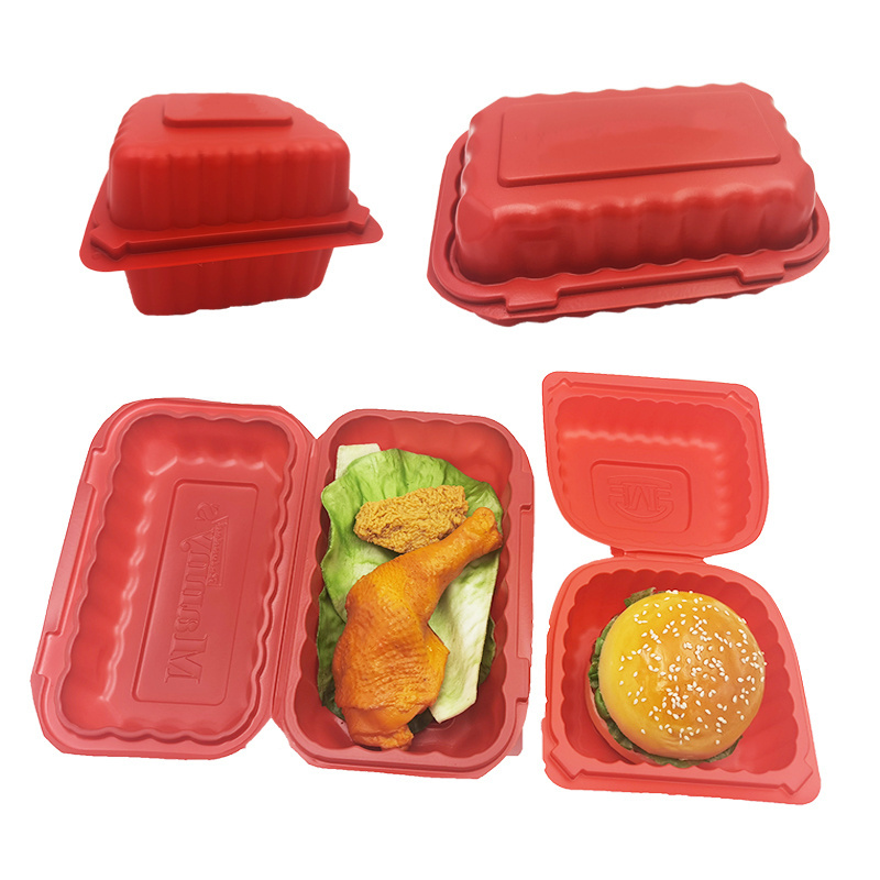 disposable microwavable plastic disposal clamshell red colour container food storage bean cake bread packaging box