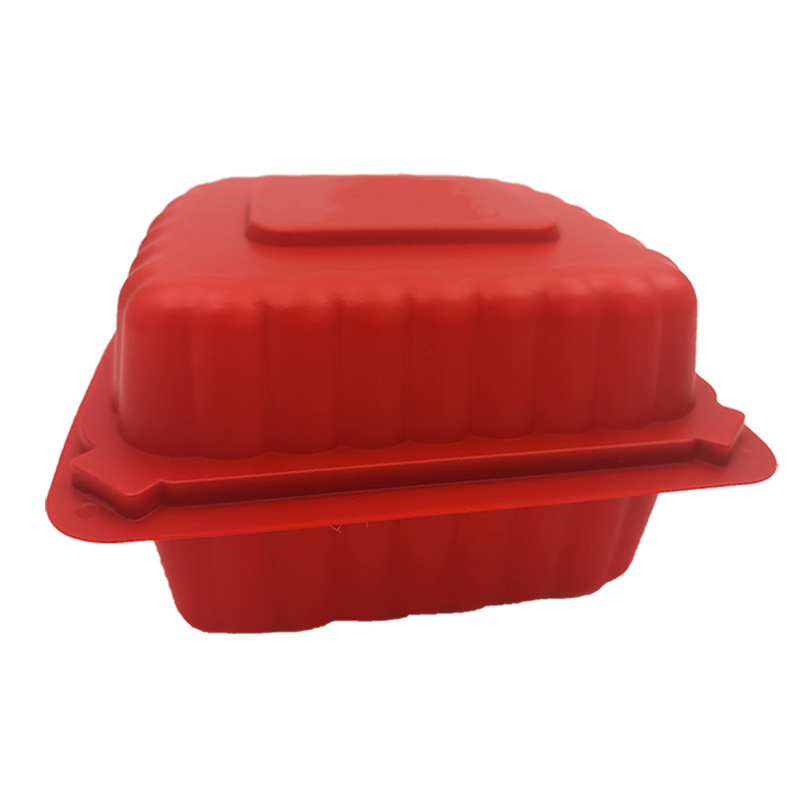 disposable microwavable plastic disposal clamshell red colour container food storage bean cake bread packaging box