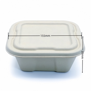 High-Temperature Disposable Lunch Box with Lid Takeaway Food Tray for BBQ Baking Sugarcane Bagasse Containers Disposable Plates