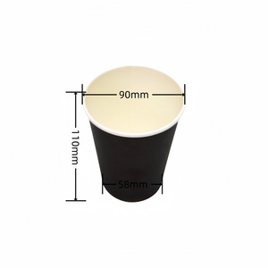 12oz Disposable Custom Printed Logo Paper Coffee Cups with Black Lid Wholesale Beverage Use Embossing Printing Handling