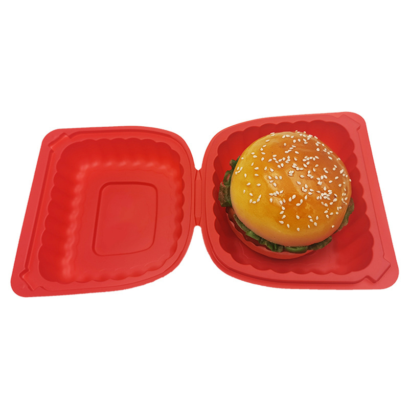 disposable microwavable plastic disposal clamshell red colour container food storage bean cake bread packaging box