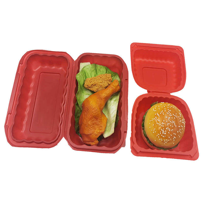 disposable microwavable plastic disposal clamshell red colour container food storage bean cake bread packaging box