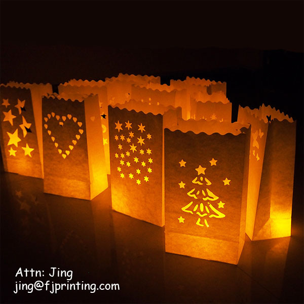 custom print various color wadding party anti-flame fireproof electronic or wax  candle paper bag