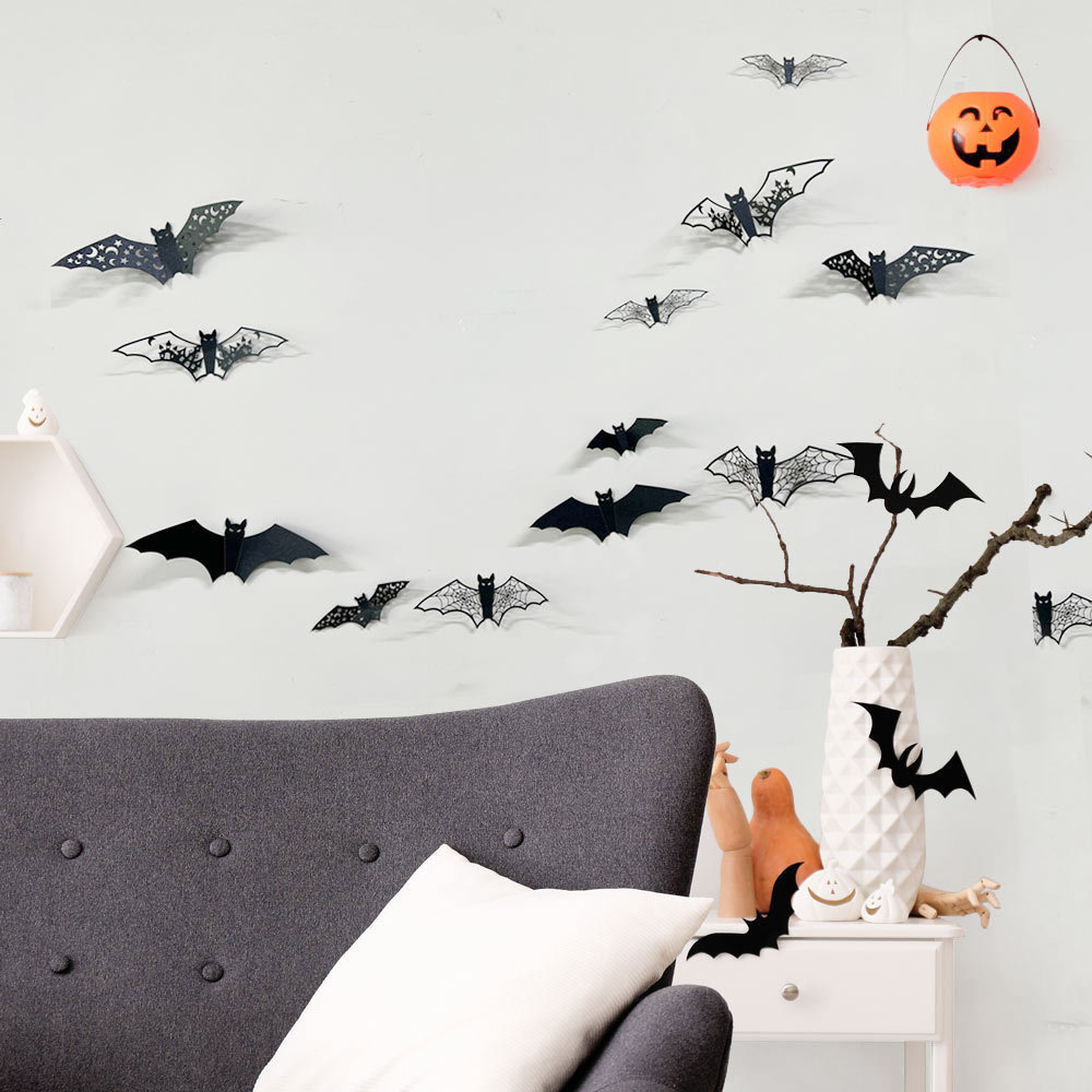 Wholesale Halloween 3D hollow paper bat stickers holiday party wall stickers