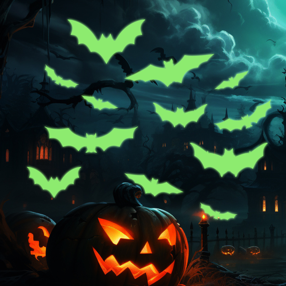 3D night glow large bat Halloween stickers holiday party wall stickers decoration