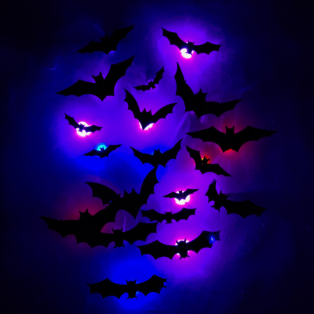 Halloween New Night Light Bat PET Stereoscopic Bat Festival Party Decoration LED Night Light Wall Decal