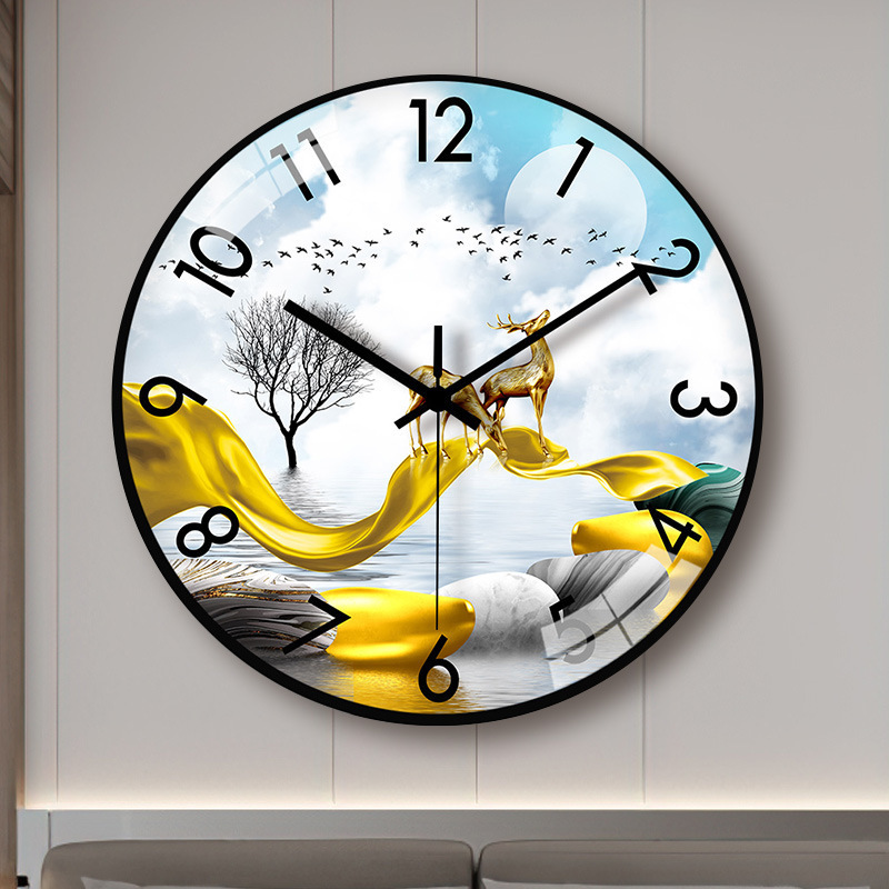 [12 inch 30cm] Wall clock living room modern simple atmosphere quiet household luxury Nordic quartz wall clock 3d