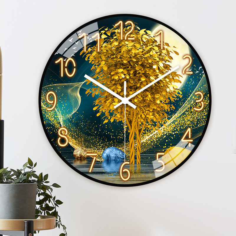 [12 inch 30cm] Wall clock living room modern simple atmosphere quiet household luxury Nordic quartz wall clock 3d