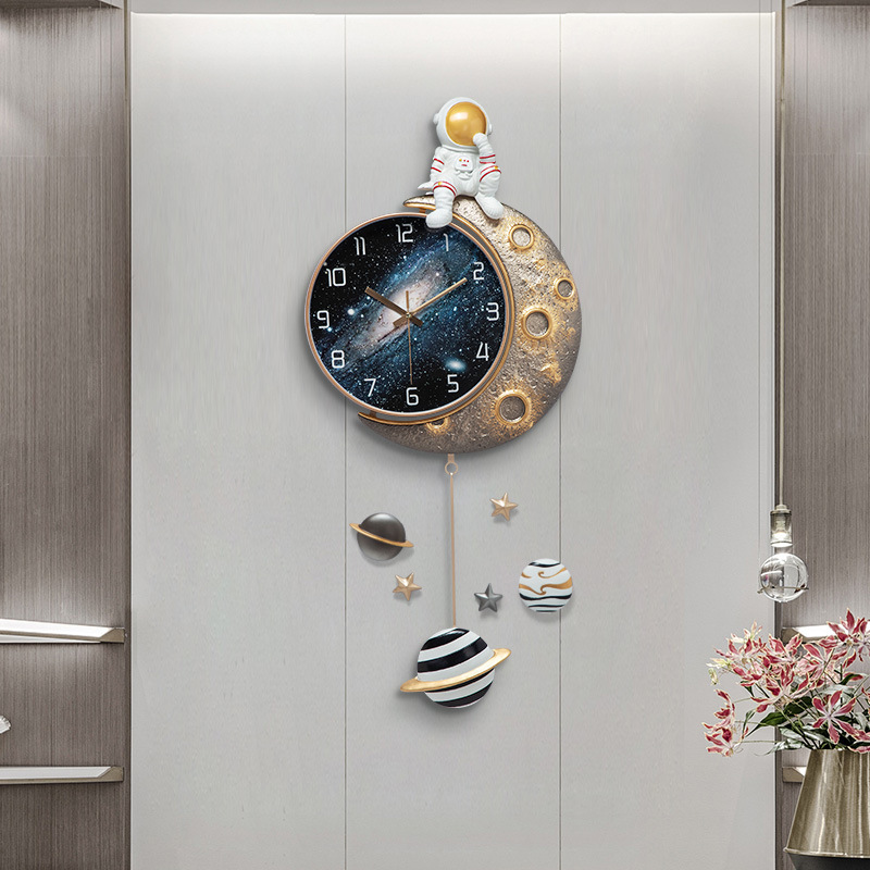 creative spaceman astronaut cartoon wall clock modern home fashion children decoration wall clock 3d