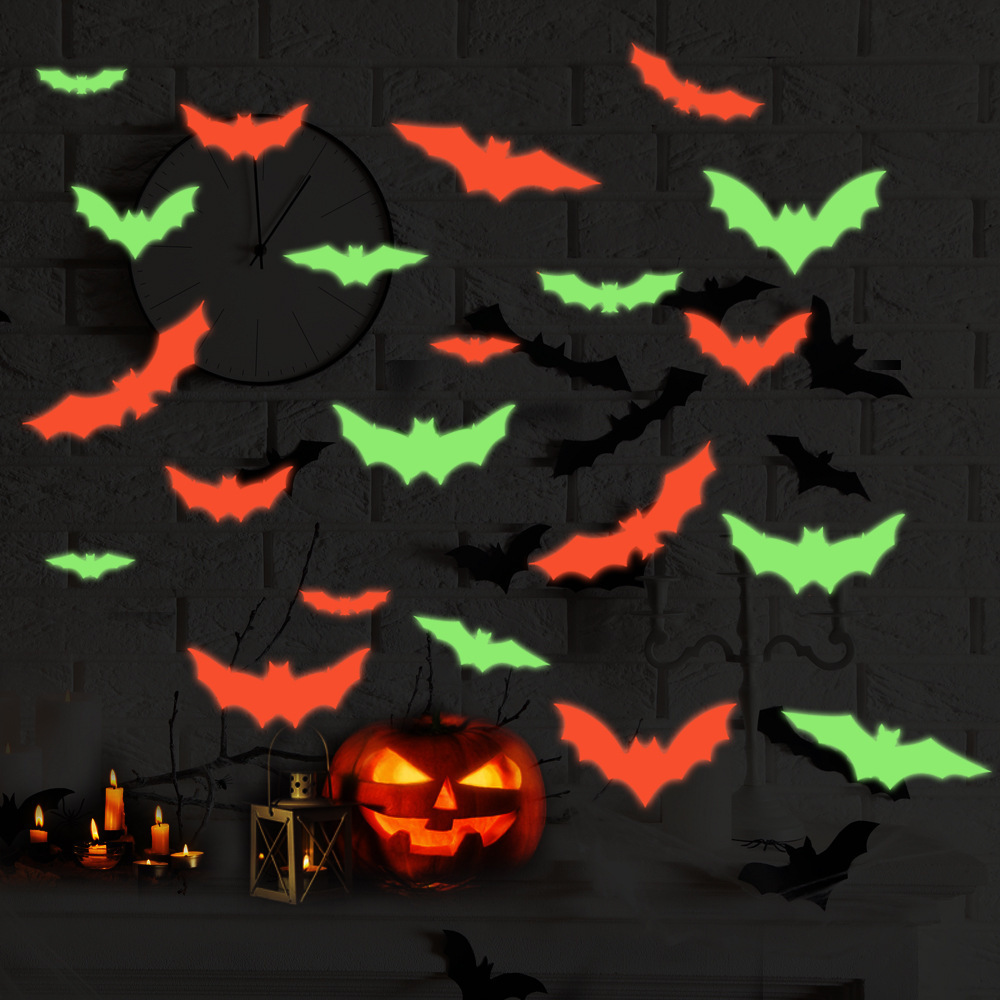 3D night glow large bat Halloween stickers holiday party wall stickers decoration