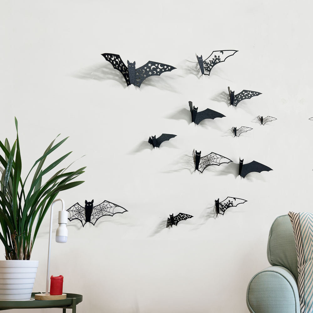 Wholesale Halloween 3D hollow paper bat stickers holiday party wall stickers