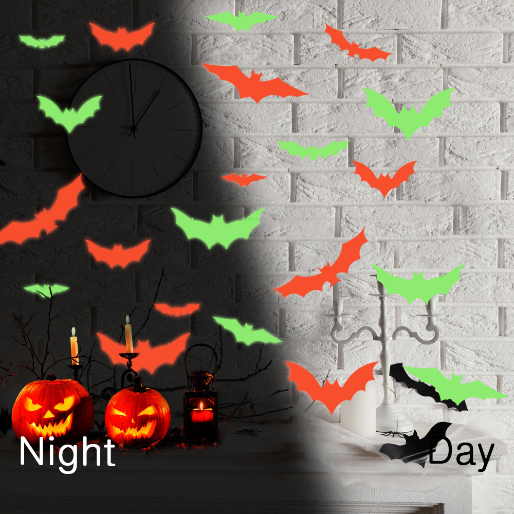 3D night glow large bat Halloween stickers holiday party wall stickers decoration