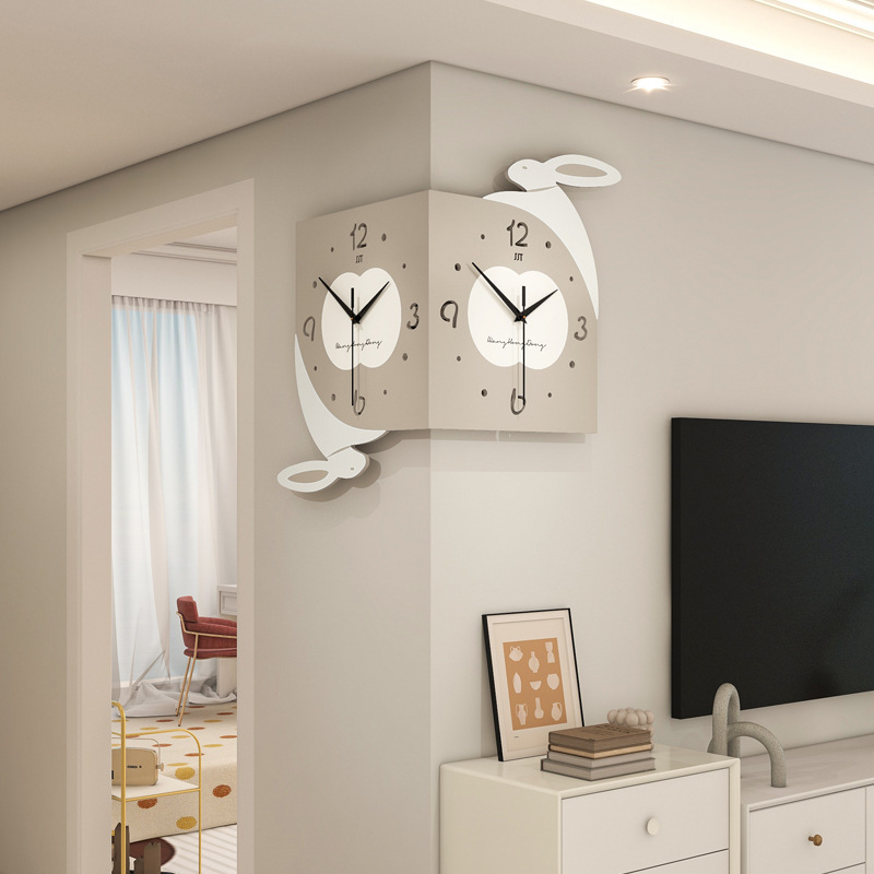 New Creative Double sided Corner Clock Wall Hanging Home Background Decoration Painting Living Room Clock with Light