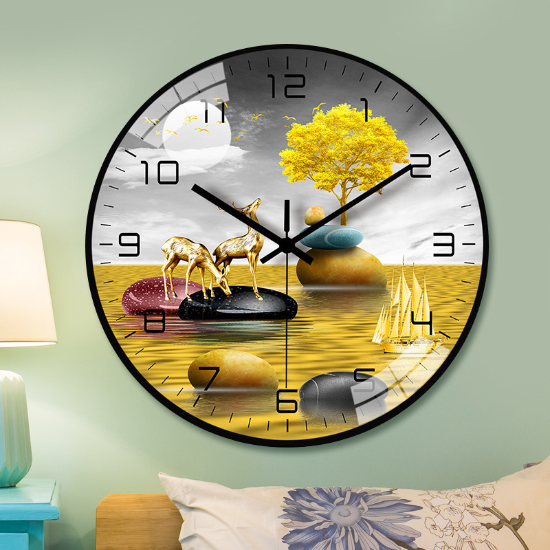 [12 inch 30cm] Wall clock living room modern simple atmosphere quiet household luxury Nordic quartz wall clock 3d