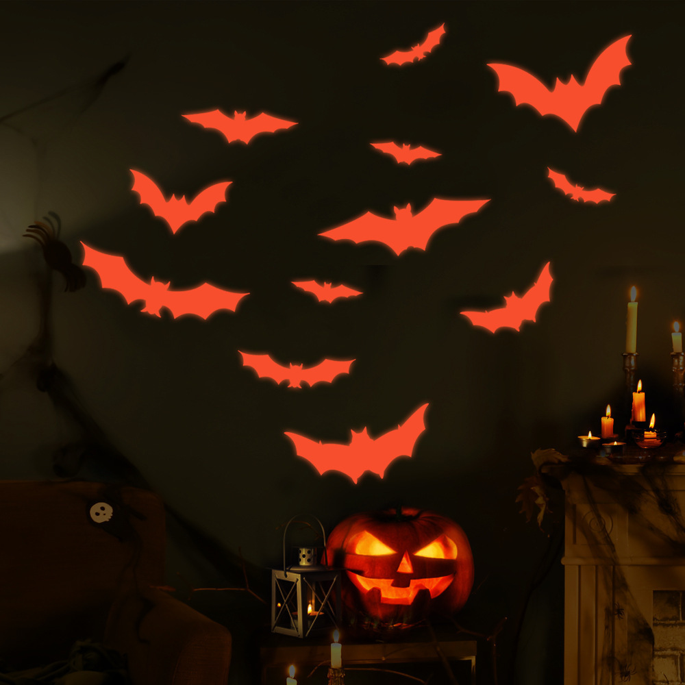 3D night glow large bat Halloween stickers holiday party wall stickers decoration