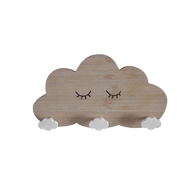 Custom  Kids Wood Standing Storage Wooden Hanger Cloud Wall Hooks Coat Door Hooks for Nursery