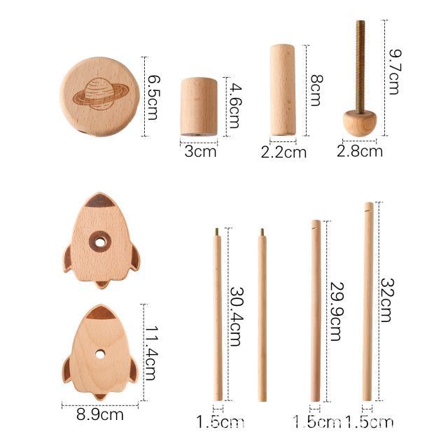 Wooden rotatable bed hanging frame sub double hanging rod multifunctional crib rocket shape baby soothing bed bell holder