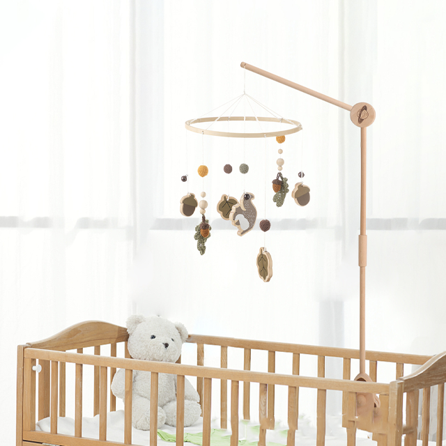 Wooden rotatable bed hanging frame sub double hanging rod multifunctional crib rocket shape baby soothing bed bell holder