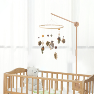 Wooden rotatable bed hanging frame sub double hanging rod multifunctional crib rocket shape baby soothing bed bell holder