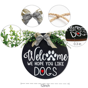 Pet Welcome Wreaths Porch Decor We Hope You Like Dogs Welcome Sign for Front Door Decor