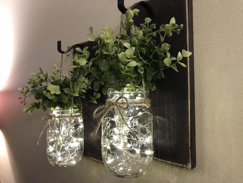 Hot sale Rustic Wall Sconces Decorative Mason Jar Wall Decor with LED Fairy Lights and Flowers