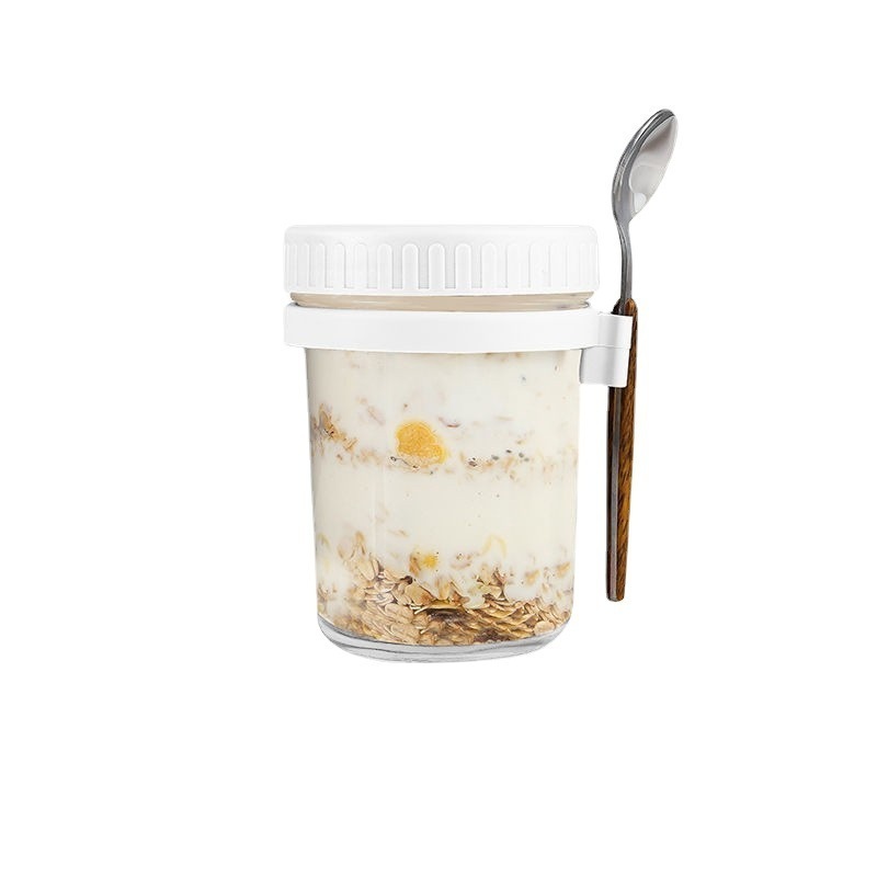 Overnight Oat Cup Portable Yogurt Breakfast Cup Hanging Spoon High Beauty Glass Sealed Can Oat Milk Salad Cup