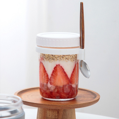 Overnight Oat Cup Portable Yogurt Breakfast Cup Hanging Spoon High Beauty Glass Sealed Can Oat Milk Salad Cup