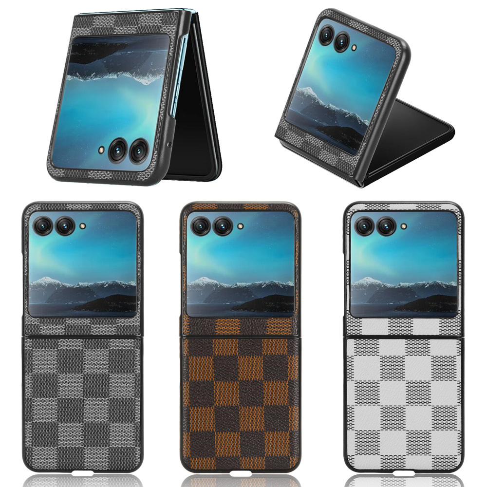 Best Selling Accessories Leather Phone Case for Motorola Moto Razr 40 Ultra All-inclusive Folding Plaid Pattern Leather Case