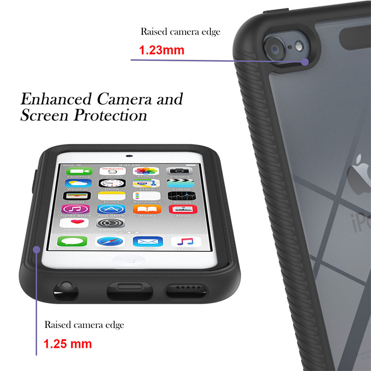 Wholesale 3 In 1 Phone Cover PC TPU Clear Acrylic Cover For iPod touch 5 6 7 360 Full Cover Phone Case