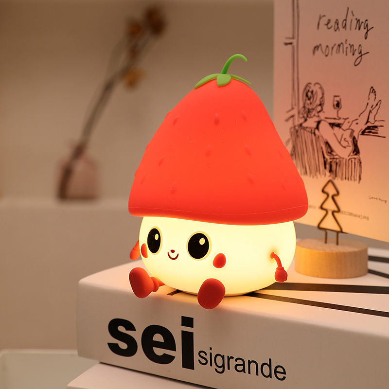 New kid's Fruit Strawberry Night Light Cute Gift Soft Silicone Pat Sensing smart USB Rechargeable Table Lamp Decoration