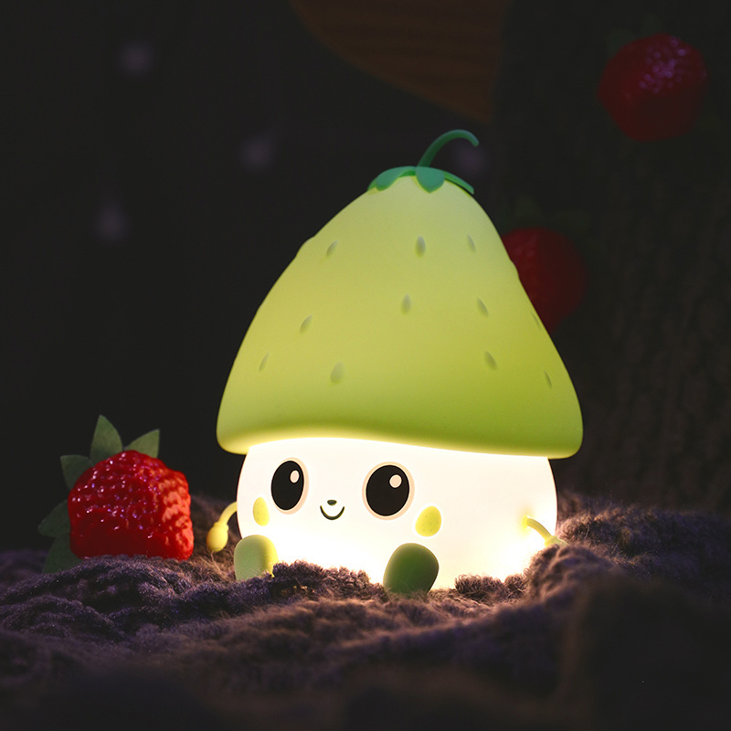 New kid's Fruit Strawberry Night Light Cute Gift Soft Silicone Pat Sensing smart USB Rechargeable Table Lamp Decoration