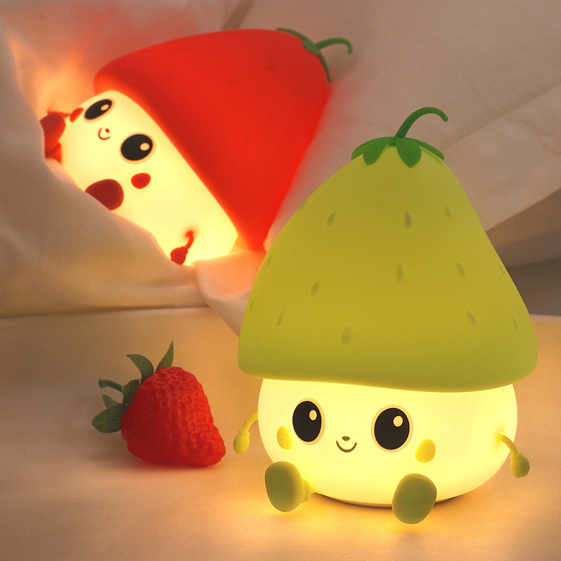 New kid's Fruit Strawberry Night Light Cute Gift Soft Silicone Pat Sensing smart USB Rechargeable Table Lamp Decoration