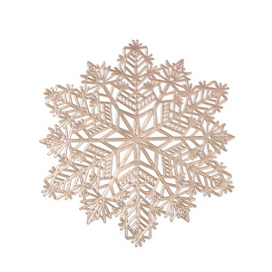 Christmas Snowflake Place Mats Gold Metallic Festive Vinyl Table Mat Washable for Holiday Dinner Table Doilies Decor