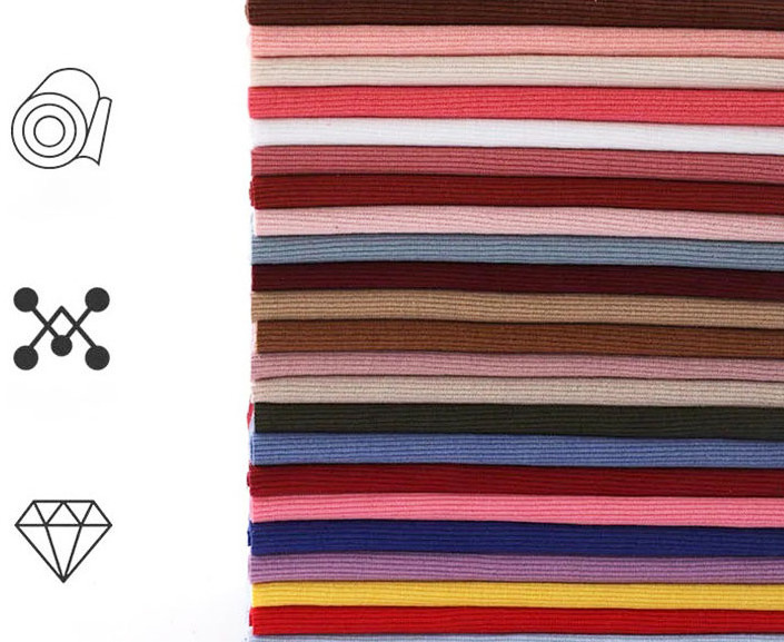 435gsm 2X2 Rib Custom Striped Knit Rib Fabric Cuff 95% Polyester 5% Spandex Ribbing Fabric For Cloth Cuffs Hem Collar