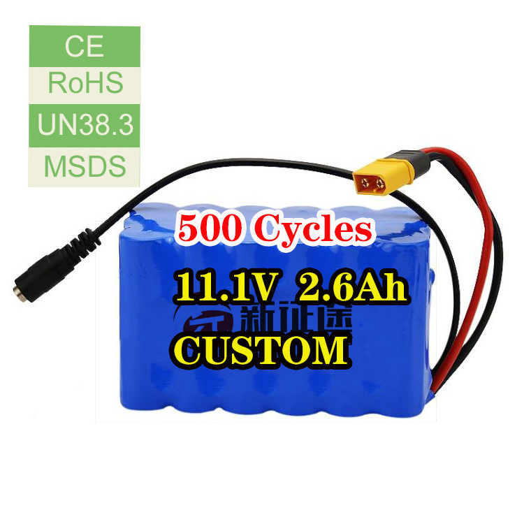 OEM 11.1v 12v 2.6ah 2600mah lithium-ion battery pack 3S1P 11v 2600mah Deep cycle battery