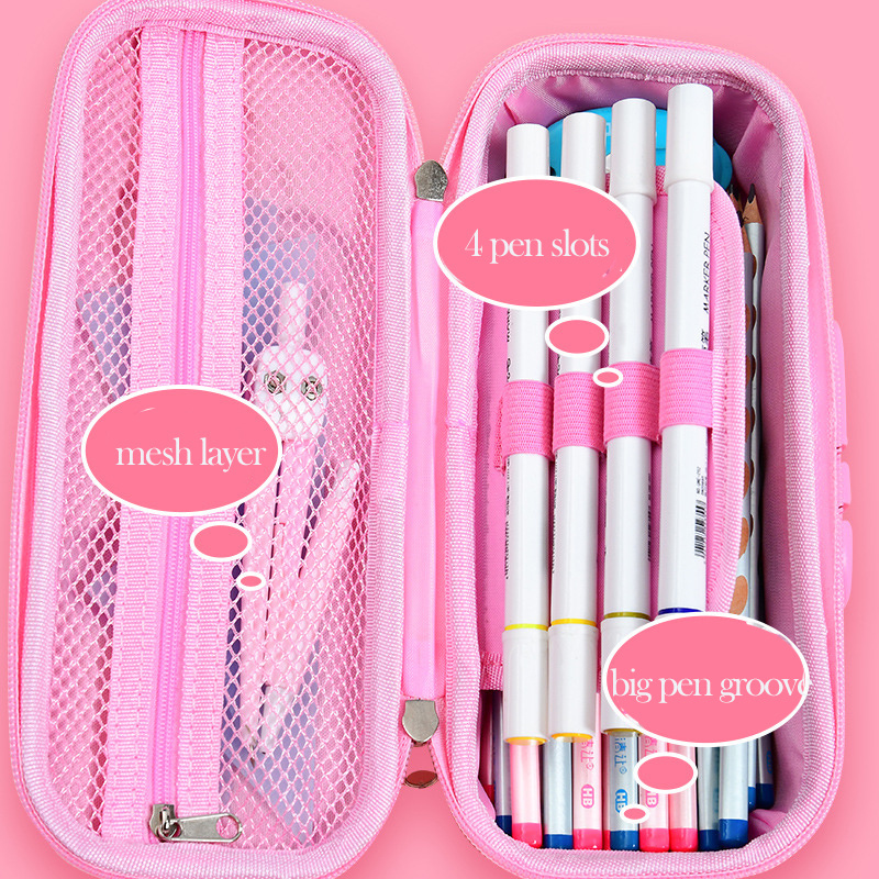 Yahou Cute cartoon pencil bags 3d EVA kawaii back to school supplies waterproof kids pencil case with password lock