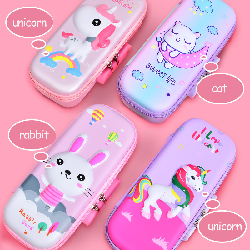 Yahou Cute cartoon pencil bags 3d EVA kawaii back to school supplies waterproof kids pencil case with password lock